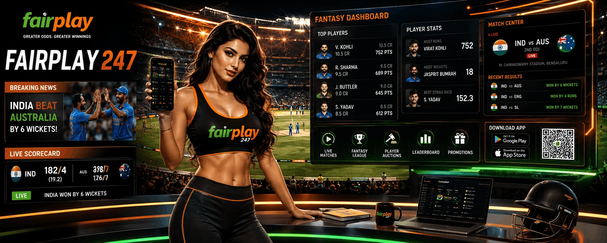 Fairplay247 live cricket news dashboard with fantasy cricket insights, FairplayID login, and real-time match updates.