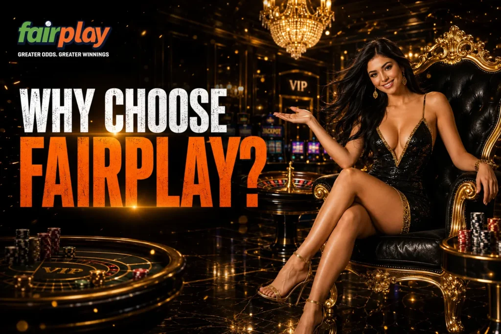 WHY CHOOSE FAIRPLAY promotional banner showcasing a premium online gaming and casino experience